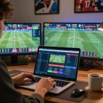 Betting on exciting live sports events with Incakoin at an engaging home setup.