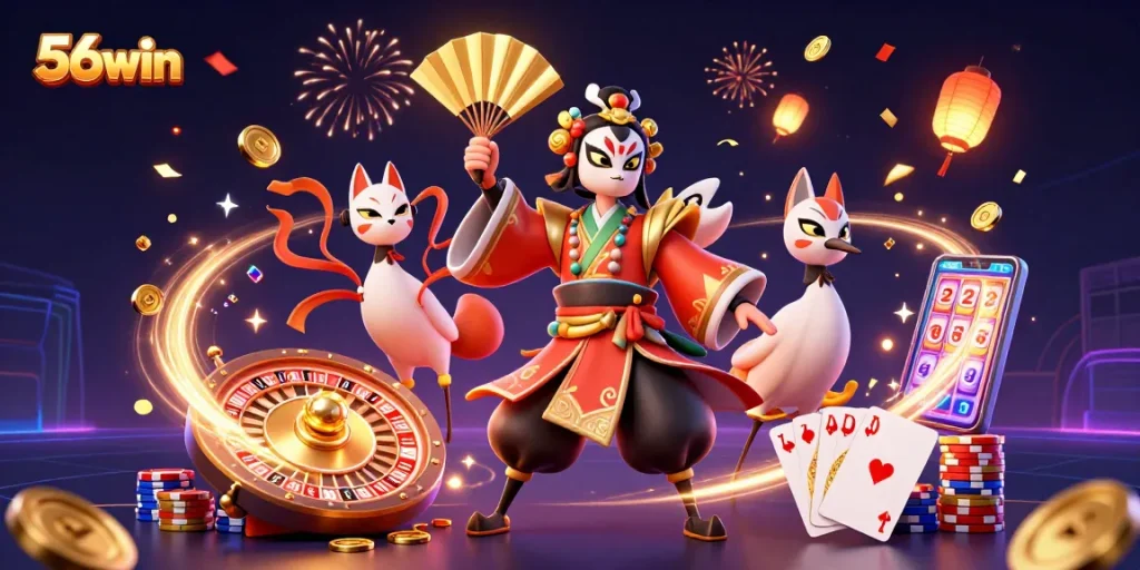 Engage with dynamic casino excitement featuring 56win's vibrant characters and rich roulette gameplay.