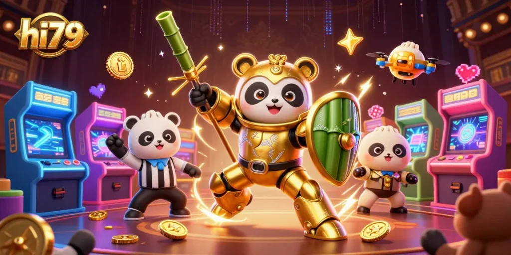 Experience the excitement of hi79 with vibrant casino-themed 3D illustration featuring dynamic characters.
