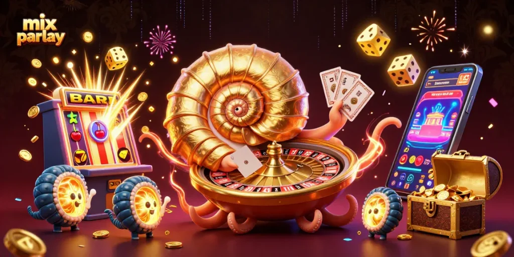 Engage in mix parlay betting with a vibrant 3D casino scene illustrating dynamic gaming elements.