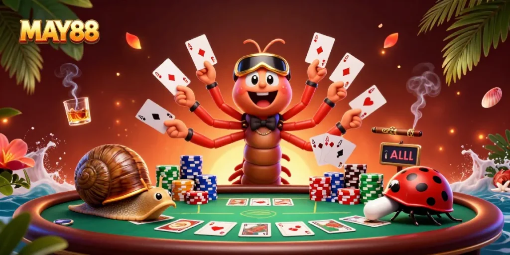 MAY88 players enjoy an exciting poker experience with vibrant characters and dynamic action.