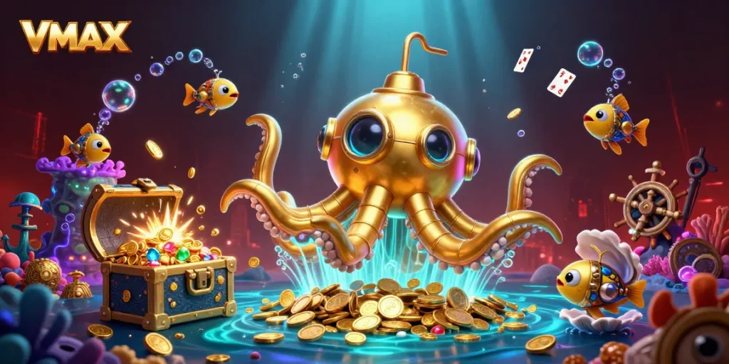 Experience VMAX through a vibrant underwater casino scene filled with gold and treasure.