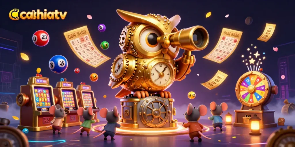 Cakhiatv brings thrilling action to the casino floor with cartoon characters and vibrant lottery game elements.