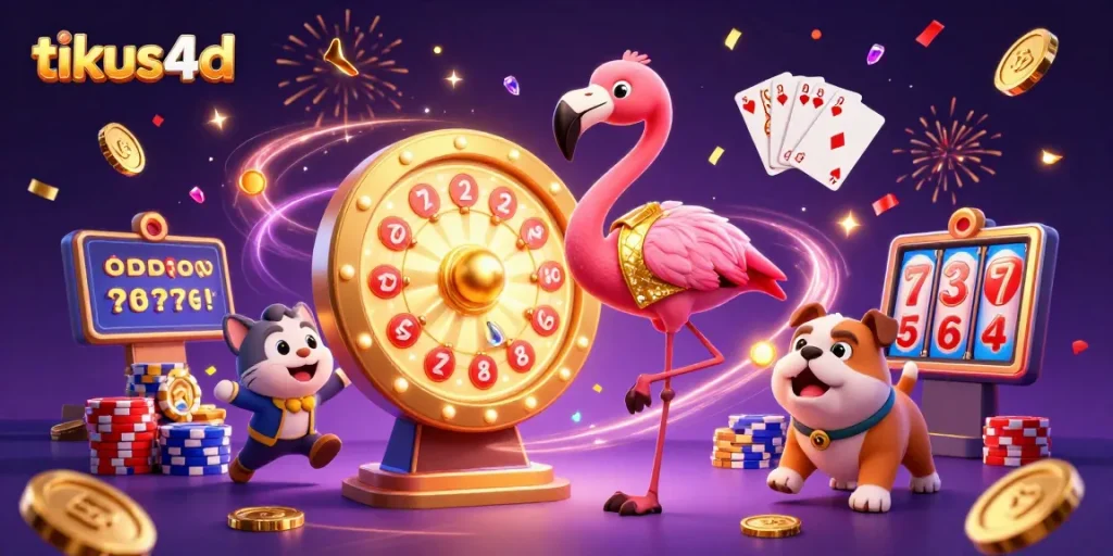 Join the excitement at tikus4d with a cartoon game show host and prizes soaring through the casino!