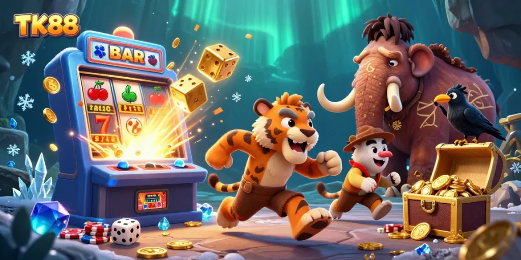Experience unmatched excitement at TK88 casino with captivating caveman and sabertooth tiger duo.