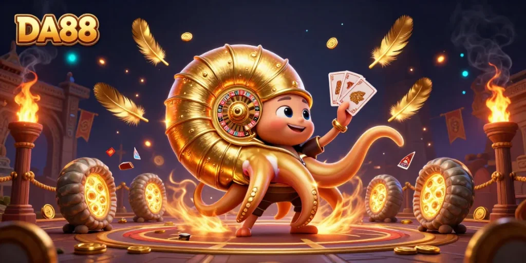 Engage in thrilling gameplay with DA88 as the nautilus roulette wheel spins amid vibrant casino elements.