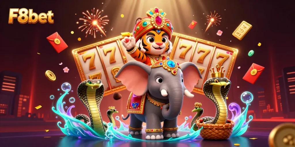 Experience the thrill of winning with F8bet's vibrant online casino illustration featuring exciting slot elements.
