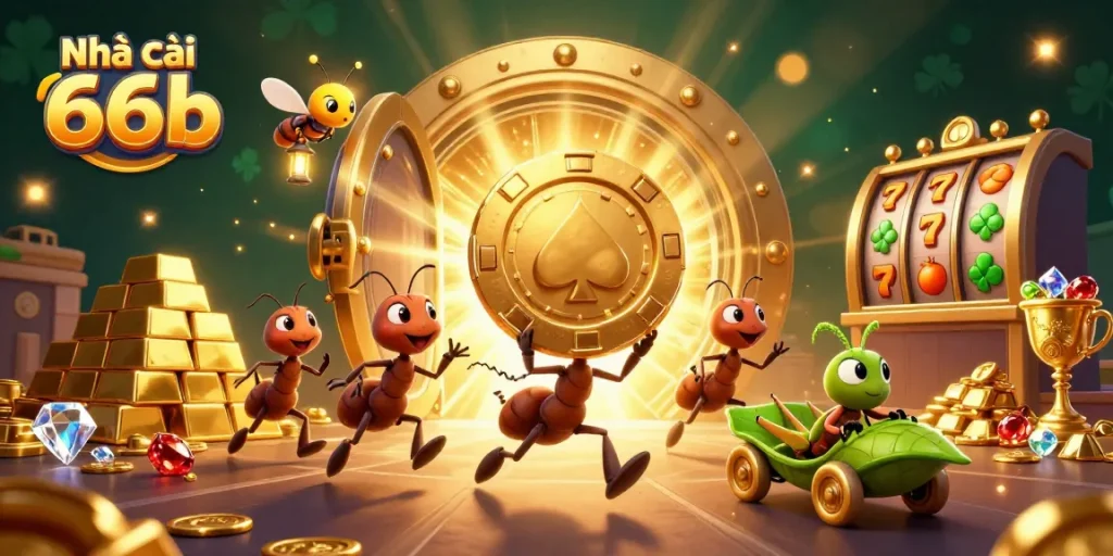 Join the thrilling adventure with Nhà cái 66b as animated ants steal the golden poker chip!