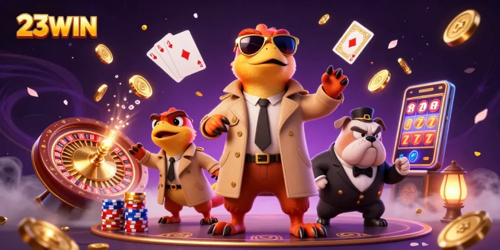 Experience thrilling gameplay at 23WIN with raptors in disguise entering a VIP lounge.
