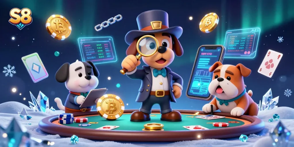 Engage with S8's thrilling poker action as a detective uncovers golden chips and crypto clues.
