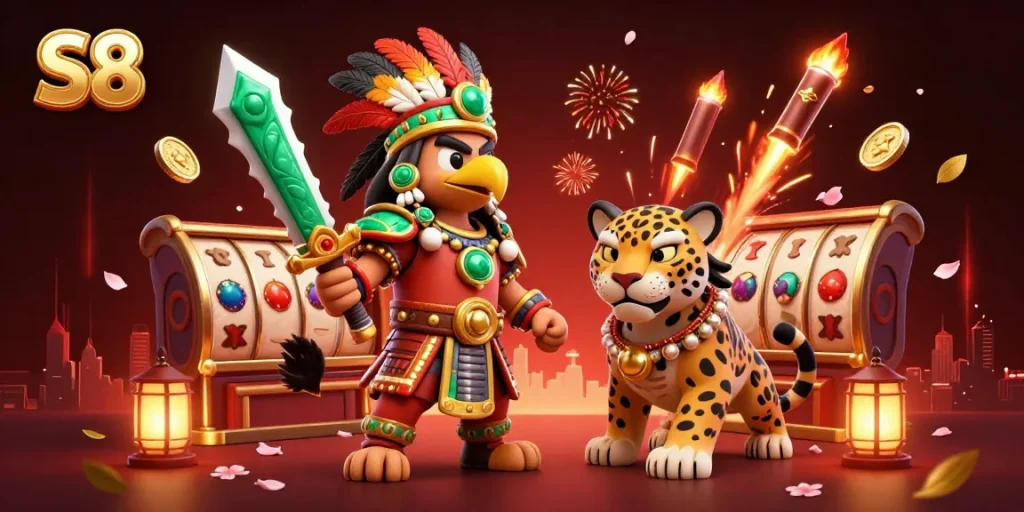 Engage in the thrilling S8 casino experience with dynamic characters and vibrant gaming elements.