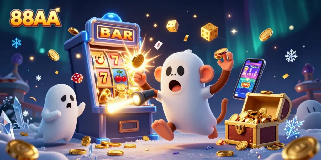 Experience thrilling gaming at 88AA with a vibrant, ghostly casino scene filled with action.