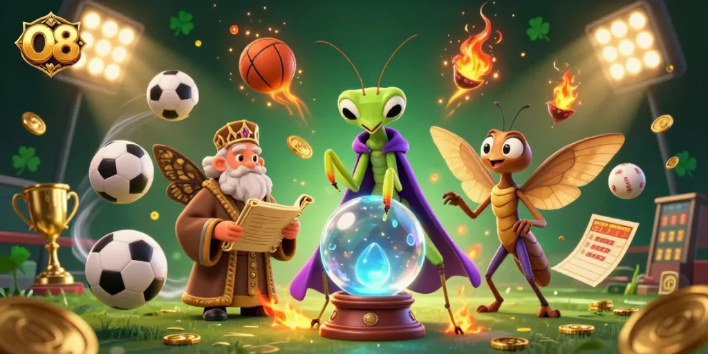 Engage in thrilling activities at O8 with dynamic sports elements and energetic casino illustrations.