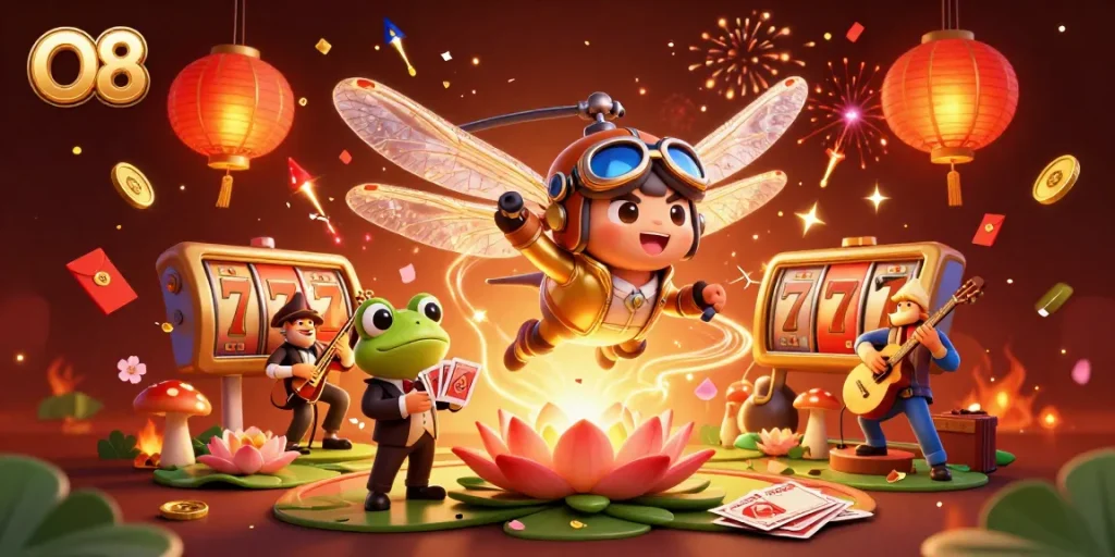 Experience thrilling online gaming at O8 with vibrant casino fun and dynamic characters.