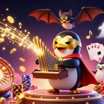 Experience the excitement of sun win with our dynamic casino-themed scene featuring vibrant characters and games.