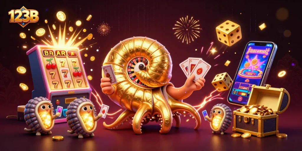 Experience the thrill of 123B with a vibrant 3D casino scene featuring a giant nautilus and glowing treasures.