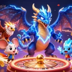 Engage with U88's thrilling experience featuring a thunder dragon, glowing hawk, and dynamic casino elements.