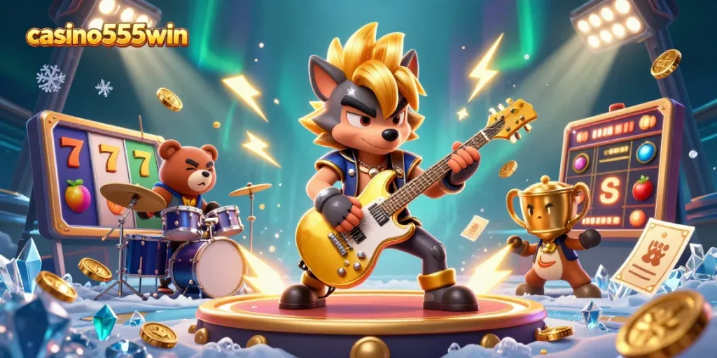 Experience thrilling gameplay at casino555win with vibrant characters in an action-packed casino scene.