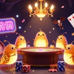 Experience thrilling gameplay at vipwin with glowworms illuminating a colorful casino scene.