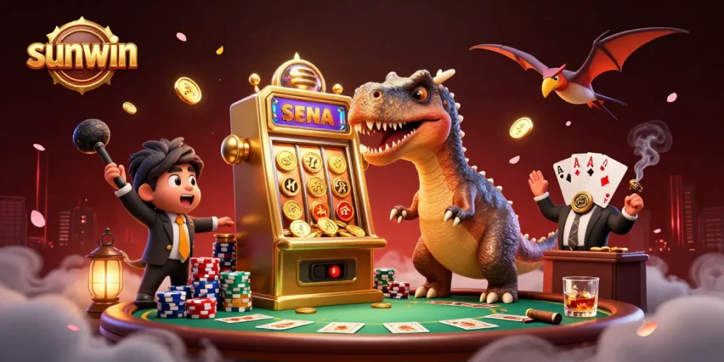 Experience sunwin's vibrant gaming action as a dinosaur wins jackpot coins!