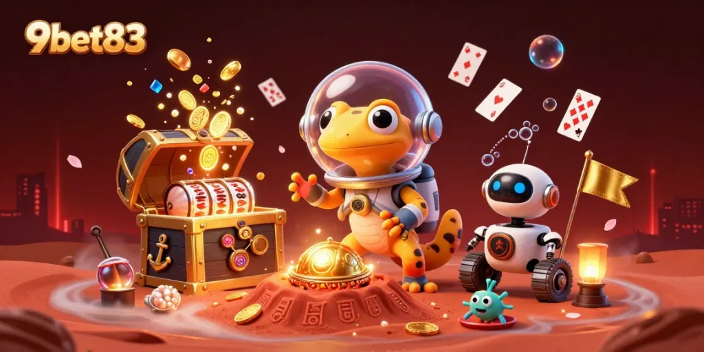 Experience thrilling gameplay at 9bet83 with a vibrant casino adventure featuring a Martian gecko.