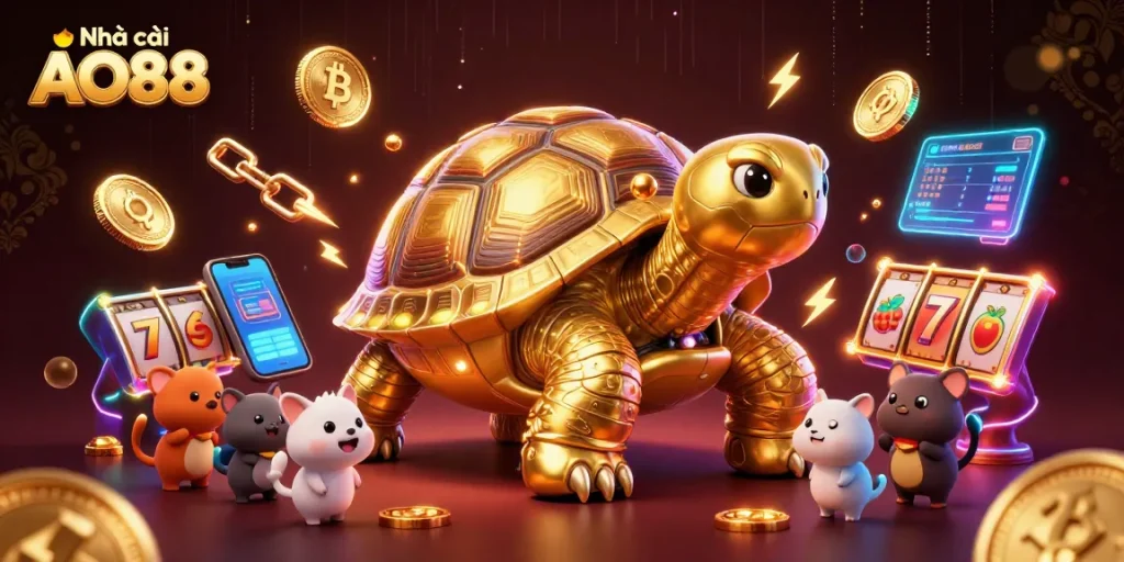 Experience thrilling jackpots with Nhà cái AO88 in this dynamic 3D casino illustration.