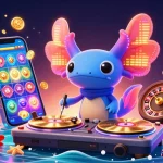 TG88 brings the casino to life with vibrant characters DJing and a smartphone showcasing a thrilling slot game.