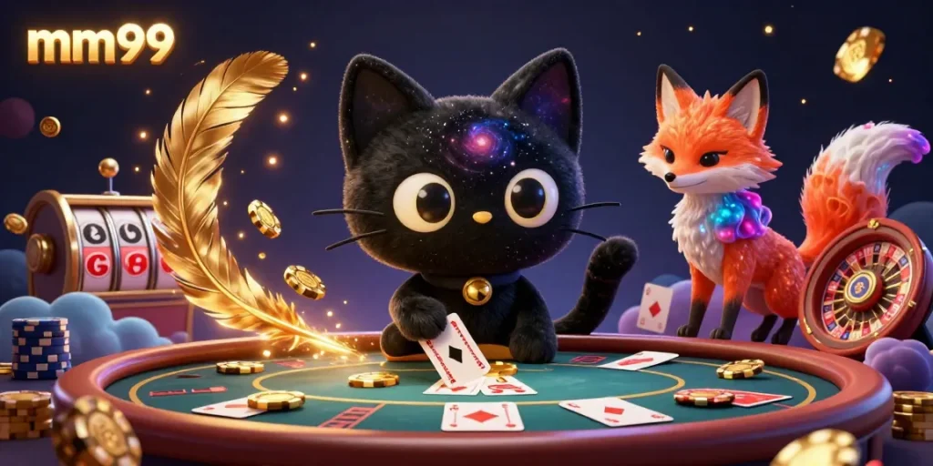 Engage with mm99's thrilling casino world featuring unique characters and vibrant elements.