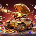 Engage in thrilling games at mb88 with a vibrant illustration of a golden beetle tank casino.