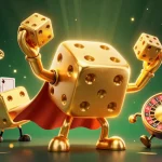 GO88 showcases thrilling dice dynamics with golden golem and crypto elements in a vibrant casino illustration.