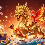 Experience thrilling gameplay with gamesunwin's vibrant casino scene featuring a golden dragon and magical elements.