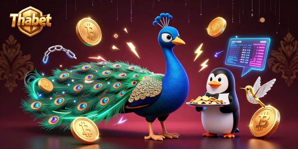 Thabet offers thrilling gameplay with high-quality visuals, featuring a vibrant casino scene of a peacock, penguin, and hummingbird.