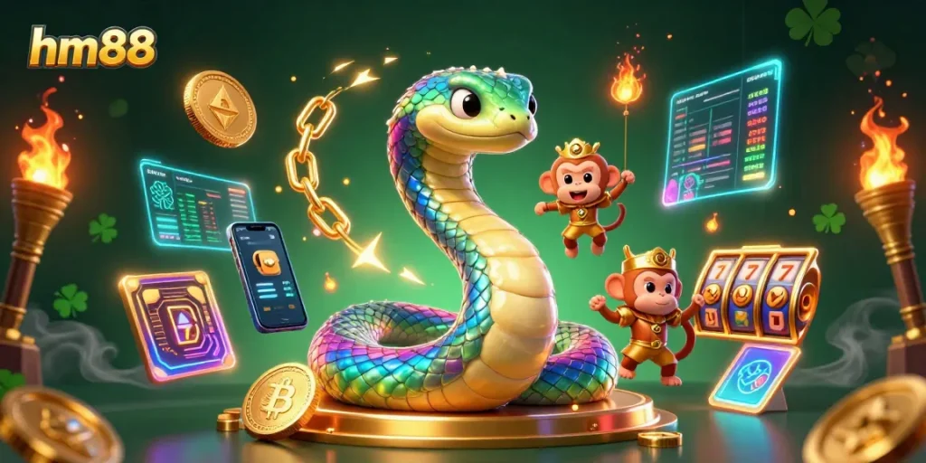 Engage with the magic of hm88 in this vibrant 3D casino scene filled with enchanting characters and casino elements.