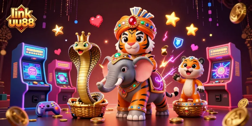 Experience exciting gaming action at link uu88 with vibrant visuals of a 3D maharaja and elephant.