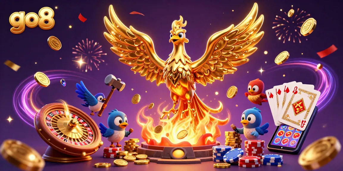Experience go8's thrilling casino adventures with a golden phoenix and dynamic gaming elements.
