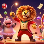 Experience the thrill of winning with NK88 in this vibrant casino scene featuring lively characters and exciting game elements.