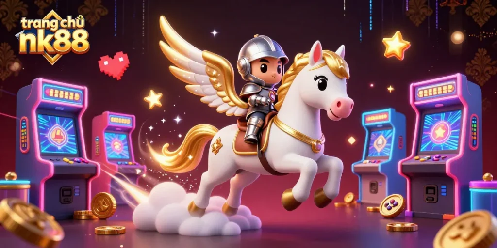 Experience winning strategies on trang chủ nk88 as a cute armored knight rides a magical horse amidst casino game excitement.