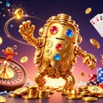 Bet on kèo nhà cái with a golden golem surrounded by coins and a vibrant casino atmosphere.