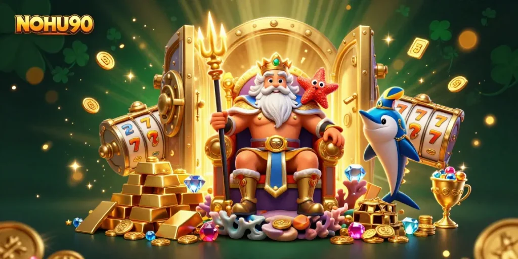 Engage with NOHU90's exciting jackpot slots featuring Neptune and treasures bursting with gems.