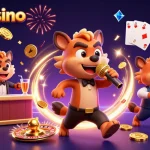 Enjoy an exciting atmosphere at gk88casino featuring hyenas in a vibrant casino scene.