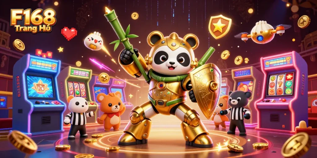 Experience thrilling games at F168 Trang Chủ with engaging 3D casino elements and vibrant characters.